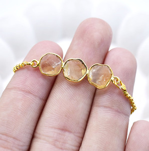 Pulsera de Citrino Natural, Chapada en Oro, Ajustable, con Cuentas, Joyería Delicada con Piedras Preciosas, Regalo para Ella - Product Image 3