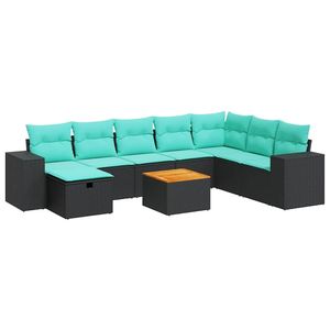 Set di divani da giardino in polyrattan nero da 9 pezzi con cuscini, eleganti mobili da esterno - Product Image 2