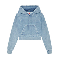 Sweat-shirt court à capuche en molleton bouclette et denim délavé pour femme, coupe ample, design personnalisé sur le devant, respirant