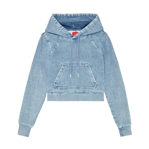Sudadera con capucha corta de felpa francesa, estilo denim lavado, holgada para mujer, con diseño y talla personalizados - Product Image 1