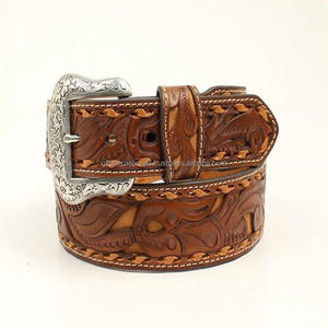 เข็มขัดหนังแกะลายดอกไม้สำหรับผู้ชาย - Product Image 2