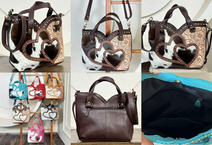 Sac fourre-tout en cuir véritable façonné à la main March Expo Western avec design à double cœur clouté, sac à bandoulière en cuir de vachette pour femme - Product Image 3