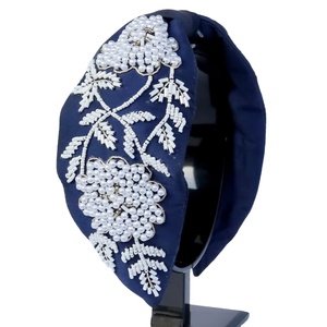 Best Trendy Turban Hairbands Girls European Exclusive Handmade Fabric Blue White Color Soft American Fashion Accessories Women - Product Image 1