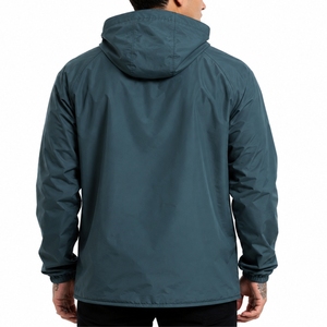 Men Windbreaker <b>Jacket</b> Dark Color Lightweight Outerwear Hooded Anorak Style Front Utility Pocket Modern Outdoor Look - Product Image 2