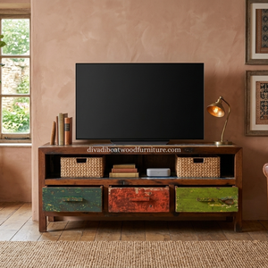 Sustainable Reclaimed Boat Wood TV <b>Cabinet</b> 3 Drawer Inside Model With Wood Handle Solid Wood <b>Rustic</b> Recycled Timber For Stand TV - Product Image 6