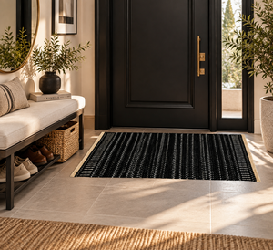 Tapis de jardin extérieur moderne à motif géométrique, écologique, résistant aux animaux domestiques, en tissu noir tissé - Product Image 2