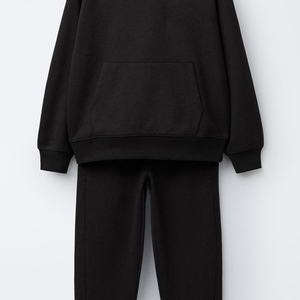 Ensemble de survêtement unisexe noir à capuche, couleur unie, manches longues, décontracté, pantalon en coton avec poches latérales, collection automne 2027 - Product Image 4