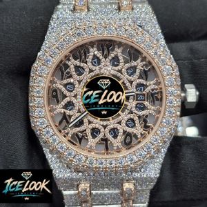ICE LOOK นาฬิกาข้อมือสแตนเลสสตีลสุดหรูสำหรับผู้ชาย 42 มม. ตัวเรือนทรงกลม หน้าปัดแบบโปร่งใส คริสตัลแซฟไฟร์ ระบบควอตซ์แบบอนาล็อก ตัวล็อคแบบพับ - Product Image 4