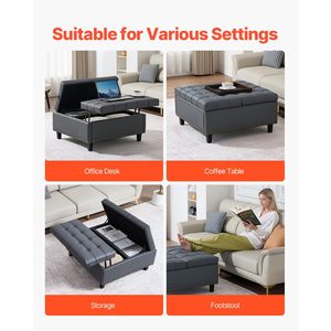 Pouf in Pelle Trapuntata con Contenitore, Tavolino da Caffè Quadrato 31 Pollici, Design con Coperchio Ribaltabile in Pelle PU - Product Image 6