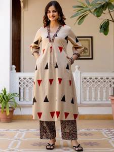 Kalamkari Print Pure Cotton Top Pant With Cotton Dupatta Decorated Designs And Hand Jari Weaving Jacquard With Neck Work Set - Product Image 2