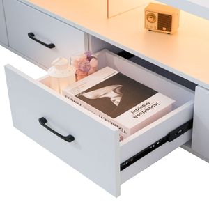 White 4-Drawer <b>TV</b> Stand for <b>TVs</b> up to 80\" <b>Flat</b> Screen Cabinet Door Living Room Storage Entertainment Center - Product Image 5