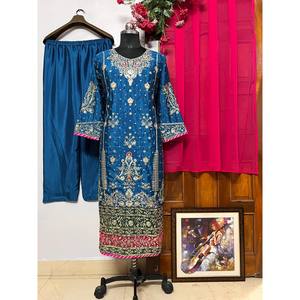 Conjunto de Fiesta de Diseñador con Top, Pantalón y Dupatta, Talla 2XL - Product Image 1
