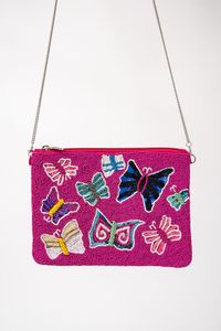 Bolso de mano de lujo rosa con mariposas bordadas y correa de cadena, accesorio de moda a precio económico. - Product Image 4
