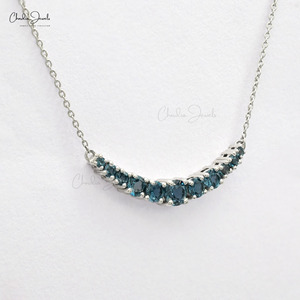 Natural London Blue Topaz <b>Statement</b> <b>Necklace</b> 14K Solid White Gold & 1.19CTW Gemstone <b>Necklace</b> Wedding Jewelry Wholesaler India - Product Image 2