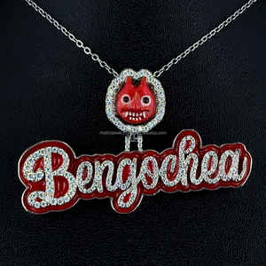 Collier avec pendentif en argent 925 Starling personnalisé Moissanite personnalisé en émail rouge foncé - Product Image 4