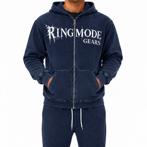 Sweat-shirt à capuche zippé pour homme, en coton épais, coupe oversize, en molleton délavé, écologique, premium, décontracté, style urbain - Product Image 1
