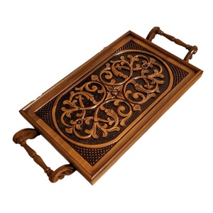 Plateau de service en bois de style marocain fait main avec des mosaïques en céramique colorées, plateau de service avec poignées pour la cuisine et la maison - Product Image 5