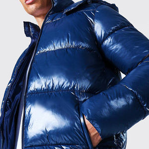 Men's Blue Hooded Puffer Jacket Windproof Down Filled Casual Winter <b>Coat</b> <b>Slim</b> Fit Regular Length Zipper Closure - Product Image 5