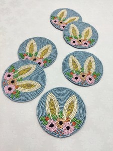 Handmade Eco-Friendly Customizable Bunny Ears with Flowers <b>Round</b> Coaster-Set of 6 (Polyester/Cotton) - Product Image 4