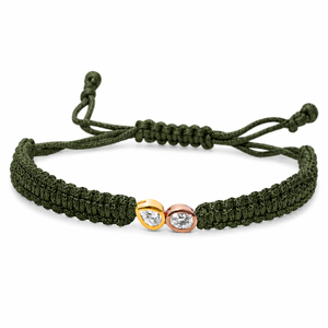 Bracelet en macramé en or 14 carats marron avec diamants CVD cultivés en laboratoire F VVS VS, design double pierre, cordon tressé réglable, plaqué rhodium - Product Image 6