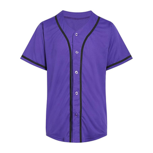 Camiseta de Béisbol Morada Unisex de Manga Corta con Botones al Frente, Absorbente de Humedad, de Poliéster, Color Sólido, para Todas las Temporadas - Product Image 1