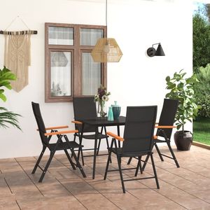Ensemble de salle à manger en rotin noir avec cadre en aluminium et verre, 4 places, mobilier de jardin extérieur, style contemporain, pliable - Product Image 1