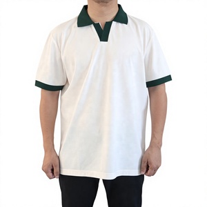 Men's White Polo Shirt With Green Collar And Cuffs Short Sleeve Casual Knitted Cotton Breathable Solid Color Regular Fit - Product Image 4