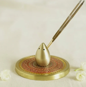 Traditional brass dhoop incense stick holder burner stand with carved base plate for home <b>mandir</b> decoration, at wholesale prices - Product Image 2