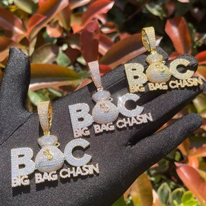 Custom Name Letter <b>Pendant</b> 925 <b>Silver</b> Iced Out Two Tone <b>Pendant</b> <b>Initial</b> Letter Name <b>Pendant</b> Custom Money Bag <b>Pendant</b> For Gifts - Product Image 6