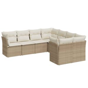 Conjunto de Sofás Modulares Grandes de Ratán Sintético PE Beige para Jardín, Muebles Modulares Cómodos para Exteriores - Product Image 2
