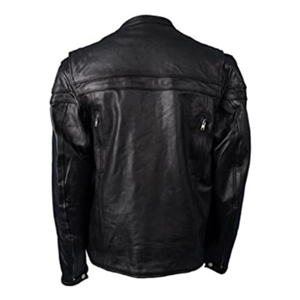 Chaqueta de Motociclista de Cuero, Corte Regular, Cuello Camisero, Cierre de Cremallera, Color Negro Sólido, para Otoño - Product Image 1