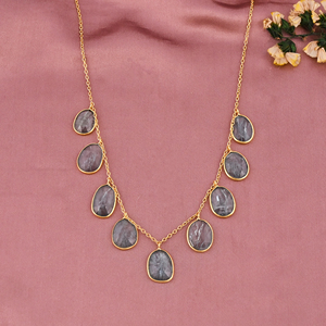 สร้อยคอพลอยไคยาไนต์ธรรมชาติแบบขอบหยัก |   ทองเหลืองชุบทอง - Product Image 2