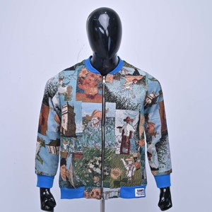 MRI Made Custom Design and Logo Men's Patchwork Bomber <b>Jackets</b> Blue Collar Zipper Front Printed Design Casual Style Autumn Wear - Product Image 1