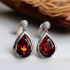 ต่างหูโกเมนชุบทอง18ชิ้นทำมือ925เงินสไตล์อินเทรนด์สำหรับงานแต่งงานของขวัญสำหรับผู้หญิง - Product Image 4