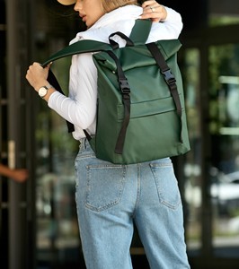 Genuine Leather Roll Top <b>Backpack</b> Mens Daily Laptop Bag Cowhide Travel Rucksack <b>Lightweight</b> Urban Style LTBP-0132 - Product Image 3