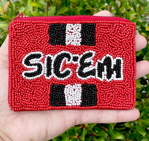 Custom Fashion College Spirit Bulldog Beaded Flower Coin <b>Purse</b> Sic Em <b>Red</b> Black Seed Bead Pouch Zipper Closure Game Day Handbag - Product Image 6