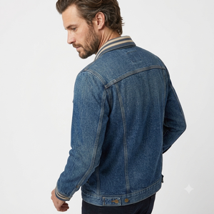 Veste en jean pour homme, col rabattu, fermeture boutonnée, finition délavée, automne, décontractée, motif uni, coupe régulière, matière en coton - Product Image 6
