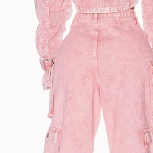 Pantalones Cargo Tie Dye Rosa, Cintura Alta, Corte Holgado, Largos, con Múltiples Bolsillos, Casuales, para Mujer, Material de Lona - Product Image 5