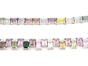 Collar de tenis de oro blanco de 18 quilates con diamantes multicolor arcoíris y cadena tipo caja |   Collar de Lujo con Piedras Preciosas para Unisex - Product Image 5