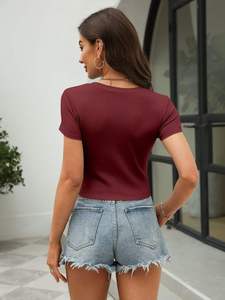 T-shirt court pour femme, couleurs personnalisées, manches courtes, coupe classique, tissu extensible, écologique, respirant, séchage rapide, décontracté - Product Image 4