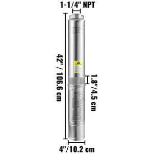 Bomba Sumergible para Pozos Profundos de 2HP/1500W 230V/60Hz para Riego Agrícola, Flujo de 37GPM, Altura de Elevación de 427 pies, Cable Eléctrico de 33 pies, Acero Inoxidable de 4 Pulgadas - Product Image 4