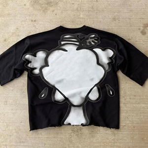 Sad Clown Dollar Eyes Graphic T-Shirt Black Oversized <b>Distressed</b> Crop <b>Top</b> Streetwear Clown Face Tee Unisex - Product Image 2