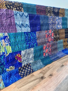 Cotton Kantha Quilt Patchwork Reversible All-Season Washable Modern Handmade <b>Quilted</b> <b>Bedspread</b> Blanket Wall Hanging Throw - Product Image 5