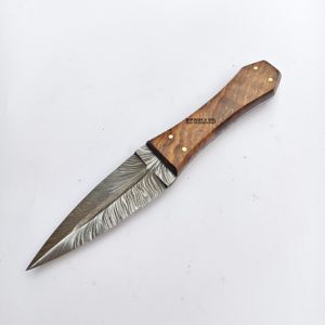 Couteau à lame fixe en acier Damas fait main à motif plume, manche en bois de qualité industrielle, pour camping, extérieur, fruits, personnalisable OEM - Product Image 3
