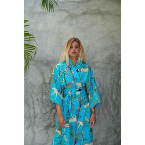 Womens Tropical Animal Print Kimono Robe Turquoise Boho Beach Cover Up Lightweight Summer <b>Cardigan</b> - Product Image 5