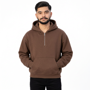 Sweat-shirt à demi-zip pour homme avec poignets côtelés, mélange de coton doux et design décontracté contemporain - Product Image 1