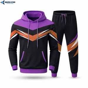 Men's Sporty Hoodie Set Color Blocking Print Breathable Knitted Polyester Regular Fit Autumn Wear - Product Image 4