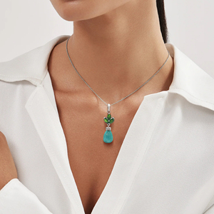 <b>Solid</b> 925 Sterling Silver Fine <b>Pendant</b> Necklace With Natural Marquise Chrome Diopside Oval Turquoise Gemstone Engagement <b>Pendant</b> - Product Image 3