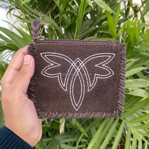 Diseño multifuncional Boot Stitch Suede Leather Monedero Almacenamiento de tarjetas Money Bag Custom Genuine Leather Small Zipper Wallets - Product Image 2