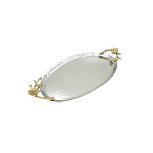 Wholesale <b>Silver</b> Metal Serving <b>Tray</b> With Gold Floral Design Handle Table Centerpiece Food Serving <b>Tray</b> & Platter For Kitchen Use - Product Image 5